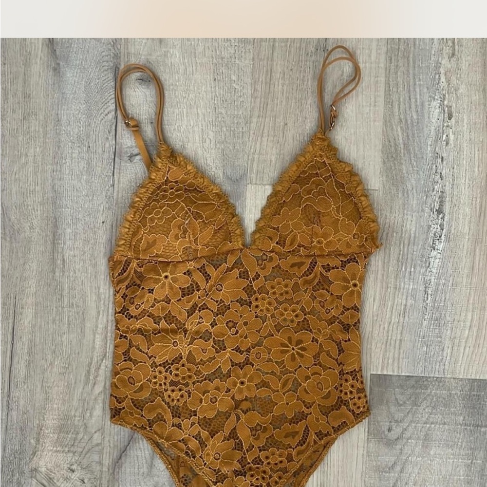 Forever 21 Mustard Lace Bodysuit